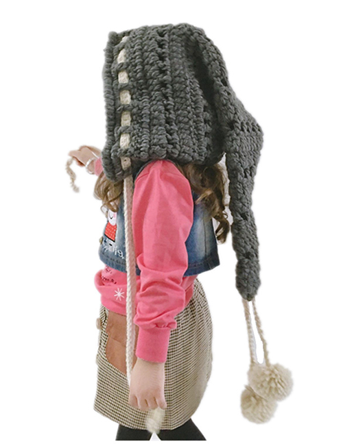 Fashion Gray Wool Crochet Rainbow Long Tail Cap