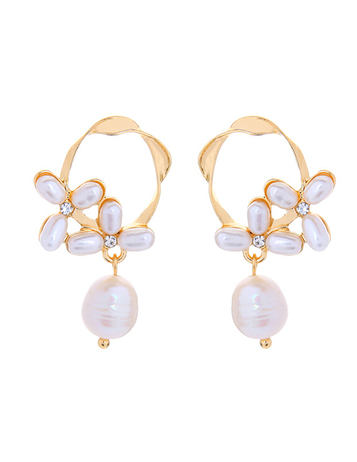 Fashion Gold Diamond Sterling Silver Natural Pearl Earrings