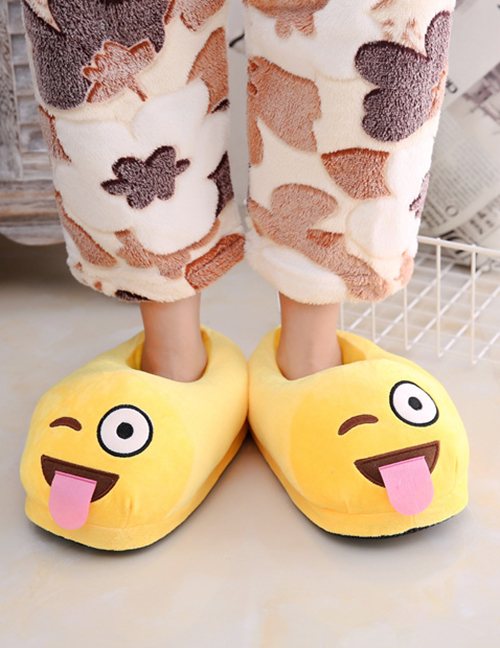 Fashion 5 Yellow Tongue Out Cartoon Expression Plush Bag With Cotton Slippers