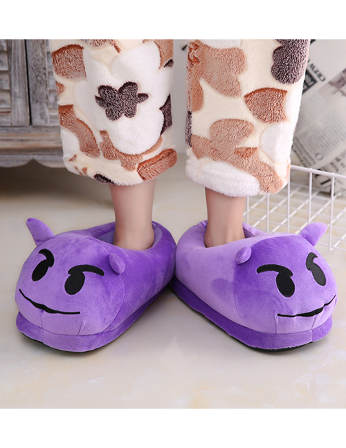 Fashion 13 Purple Cartoon Expression Plush Bag With Cotton Slippers