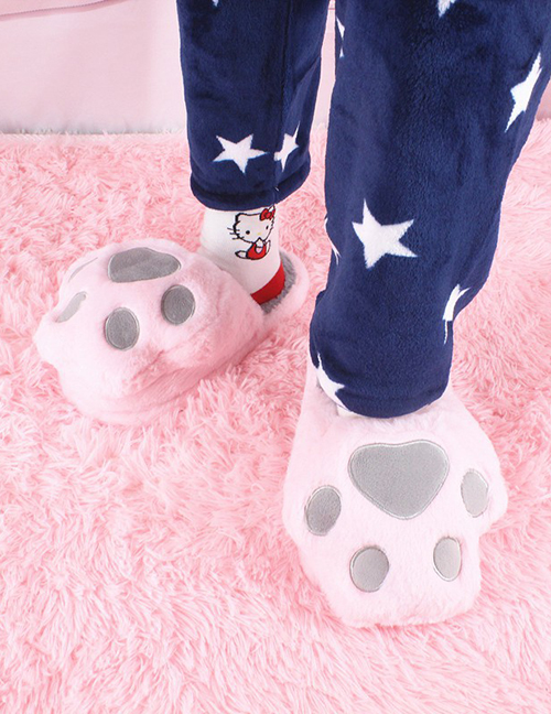 Fashion Pink Cartoon Bear Paw Plush Cotton Slippers