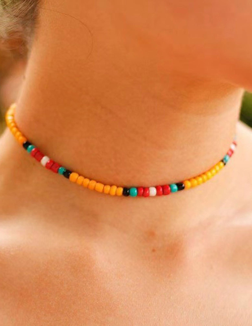 Fashion Yellow Starfish Shell Rice Beads Necklace