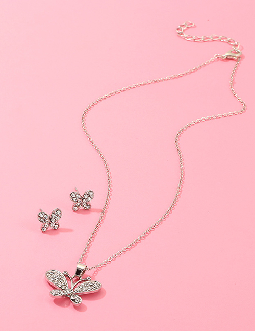 Fashion Silver Diamond Butterfly Necklace Earring Set