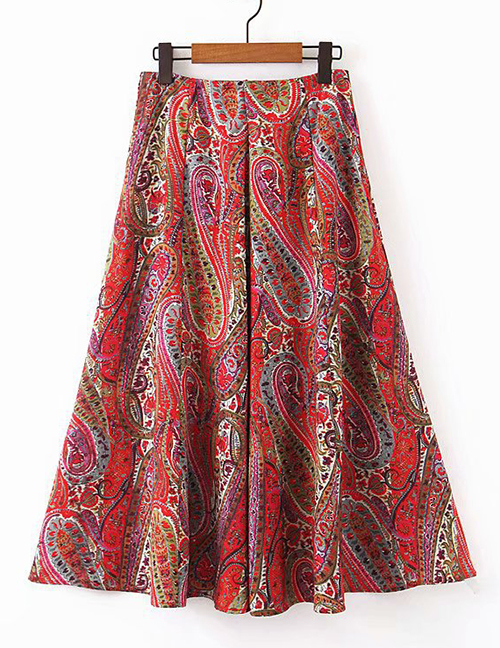 Fashion Red Flower Print Skirt