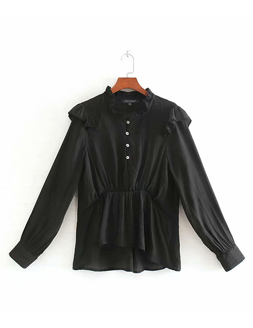 Fashion Black Pleated Laminated Shirt