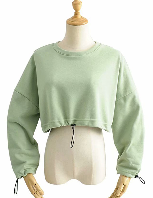 Fashion Green Hem Drawstring Exposed Navel Pullover Sweater