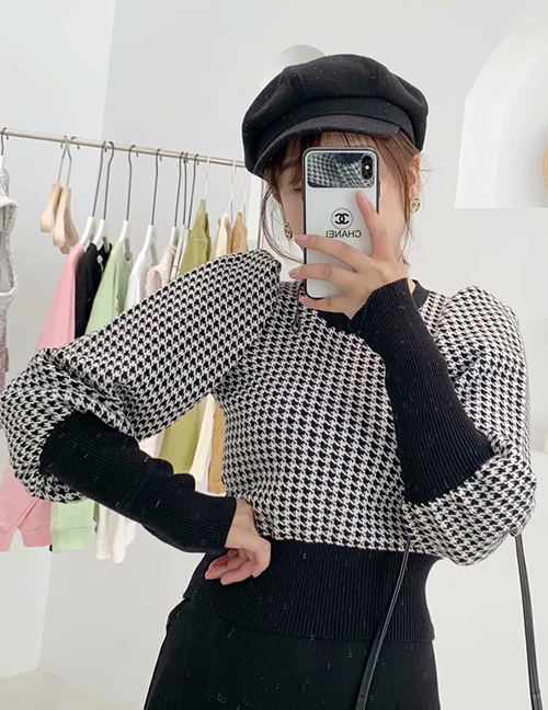 Fashion Black Houndstooth Sweater