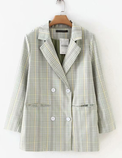 Fashion Green Checkered Double-breasted Suit