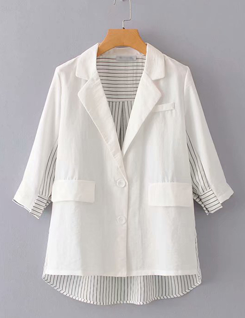 Fashion White Cropped Sleeves: Color Striped Suit