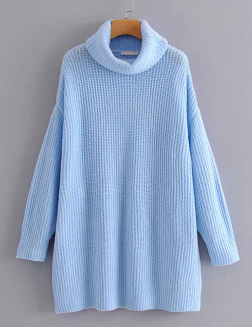 Fashion Light Blue Turtleneck Sweater