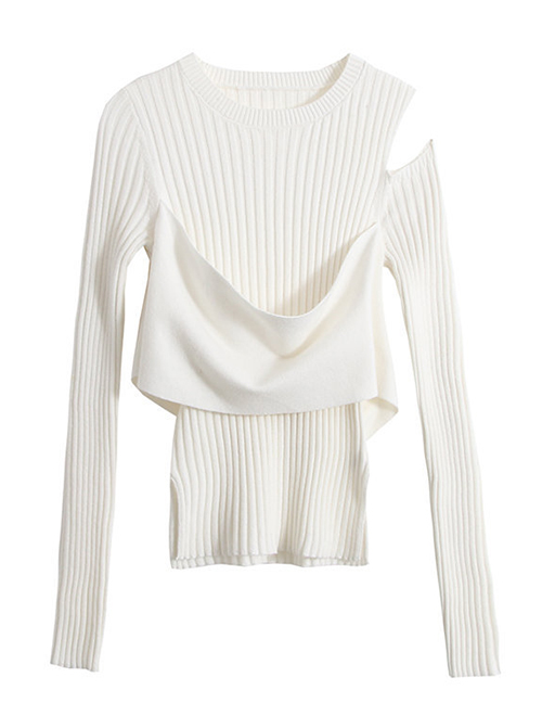 Fashion White One-side Strapless Sweater