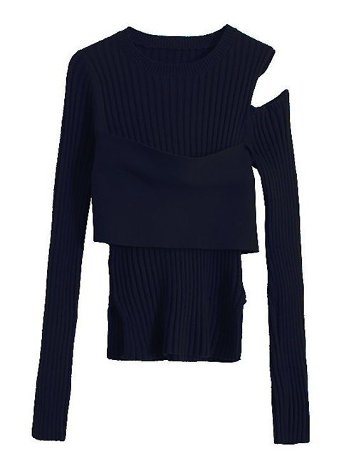 Fashion Navy One-side Strapless Sweater