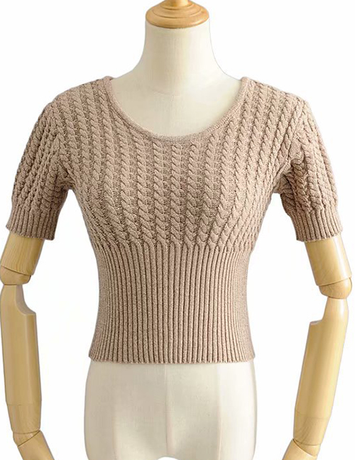 Fashion Khaki Twisted Knit Sweater