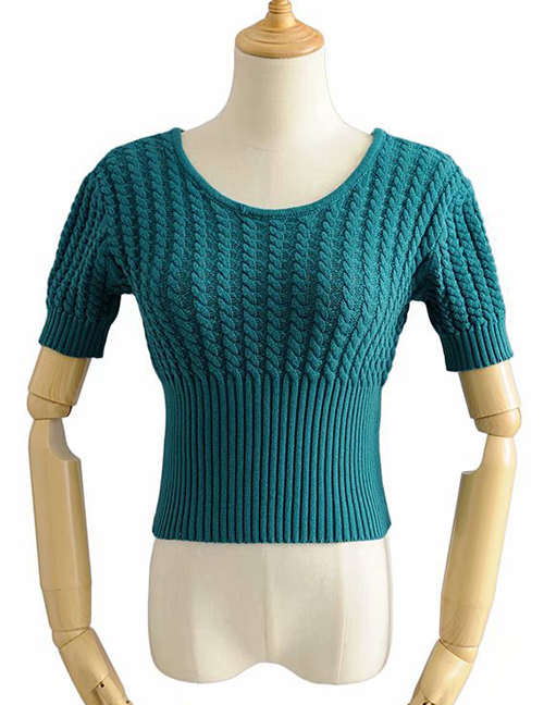 Fashion Blue Twisted Knit Sweater