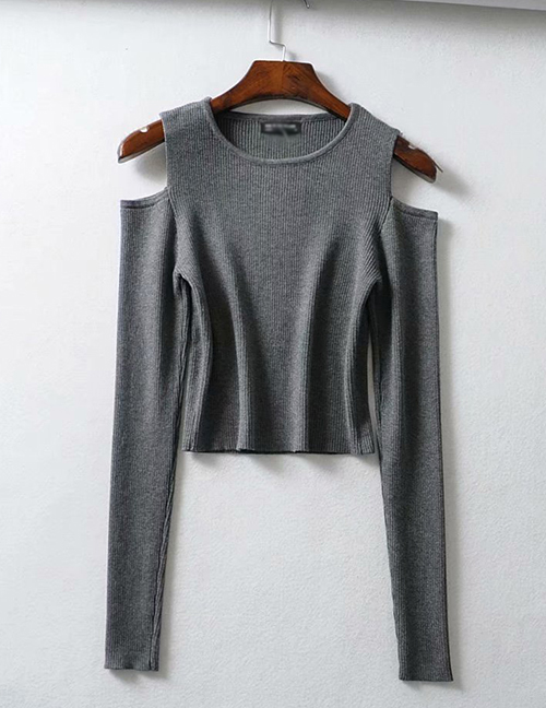 Fashion Gray Off-the-shoulder Long Sleeve Pullover
