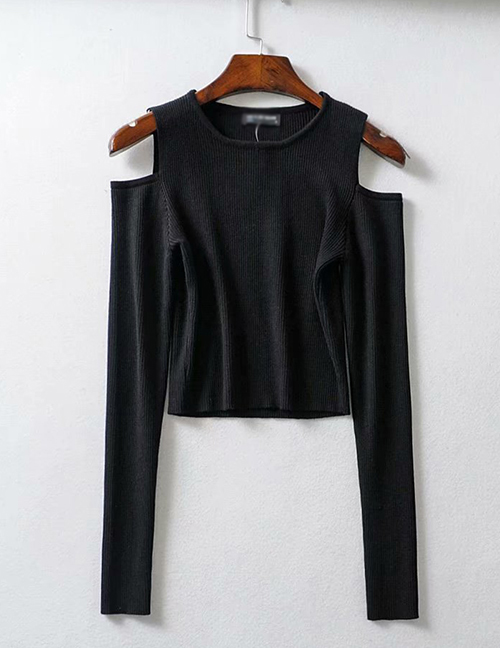 Fashion Black Off-the-shoulder Long Sleeve Pullover
