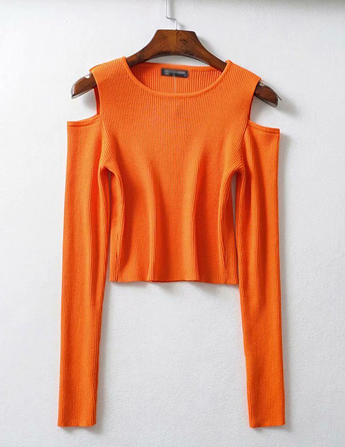 Fashion Orange Off-the-shoulder Long Sleeve Pullover