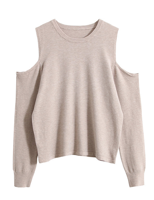 Fashion Oatmeal Off-the-shoulder Sweater