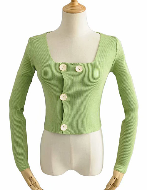 Fashion Green Buttoned Knit Sweater