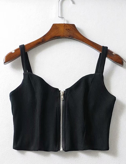 Fashion Black Zippered Knit Vest