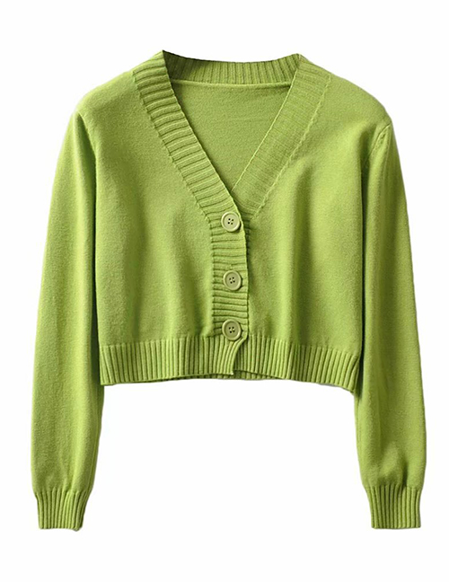Fashion Green V-neck Single-breasted Sweater