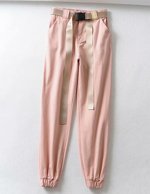 Fashion Pink Contrast Tie Straight Pants