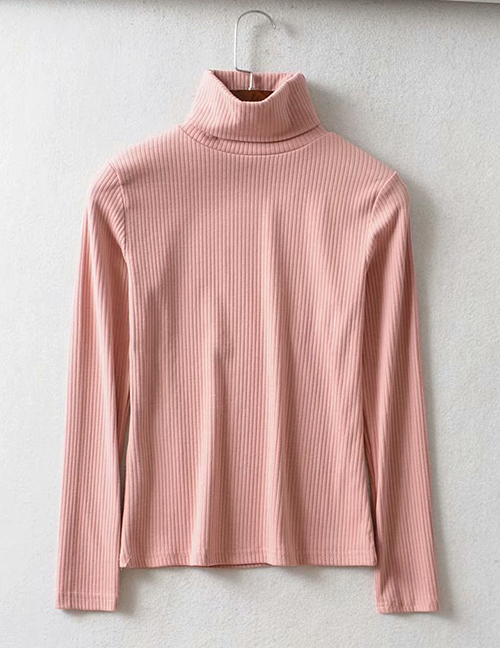 Fashion Pink Threaded Turtleneck T-shirt