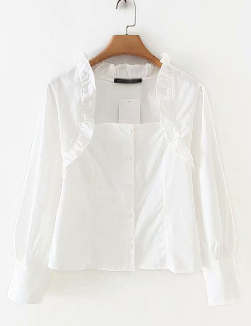 Fashion White Wooden Eared Collar Single-breasted Shirt