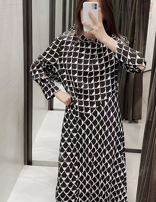 Fashion Black Geometric Flower Print Maxi Dress