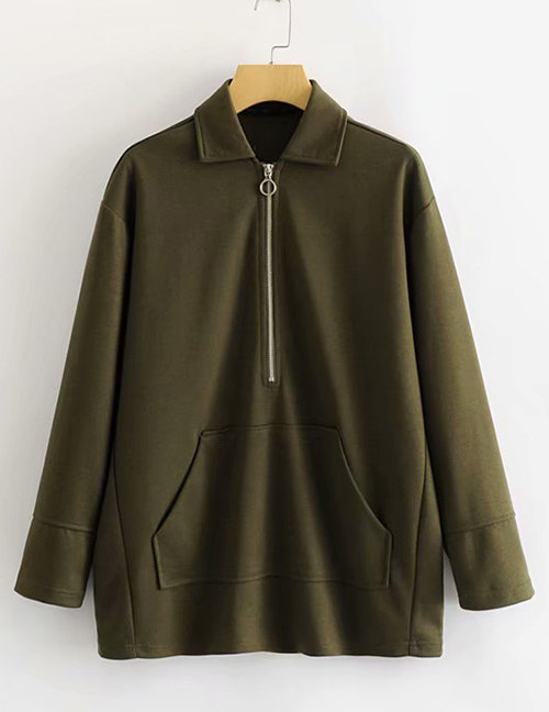 Fashion Armygreen Kangaroo Pocket Coat