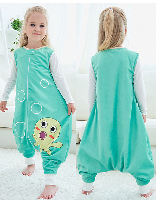 Fashion Green Bubble Octopus Sleeveless Flannel Baby One-piece Home Service