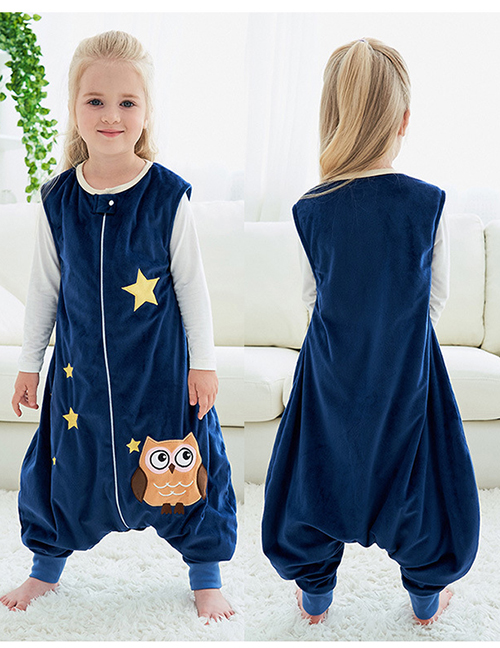 Fashion Dark Blue Star Owl Sleeveless Flannel Baby One-piece Home Service
