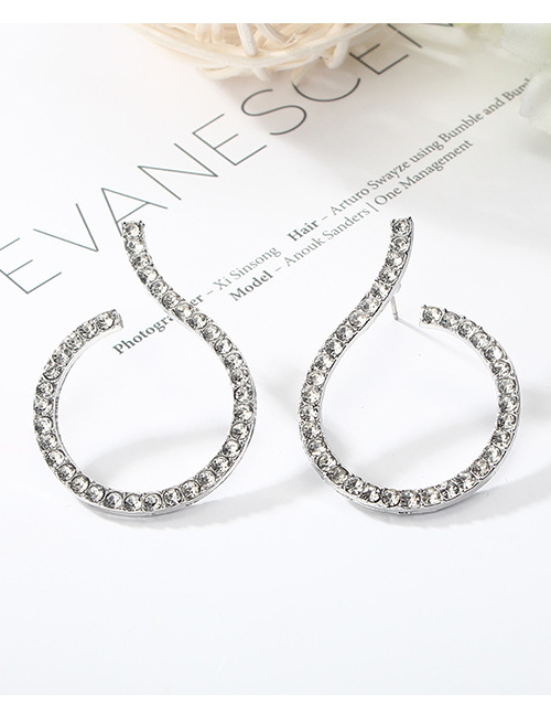 Fashion Silver Geometric Diamond Stud Earrings