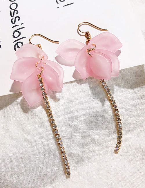 Fashion Pink Petal-studded Tassel Earrings