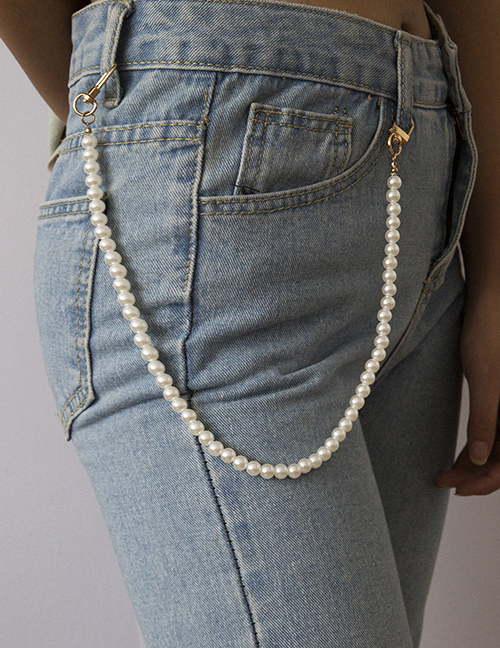 Fashion White Geometric Beads Imitation Pearl Waist Chain