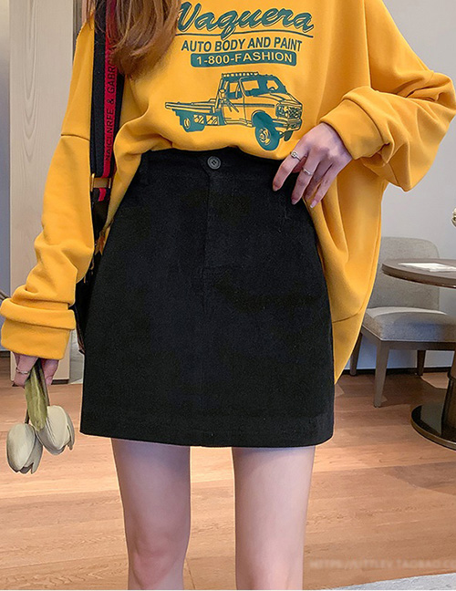 Fashion Black Corduroy Skirt
