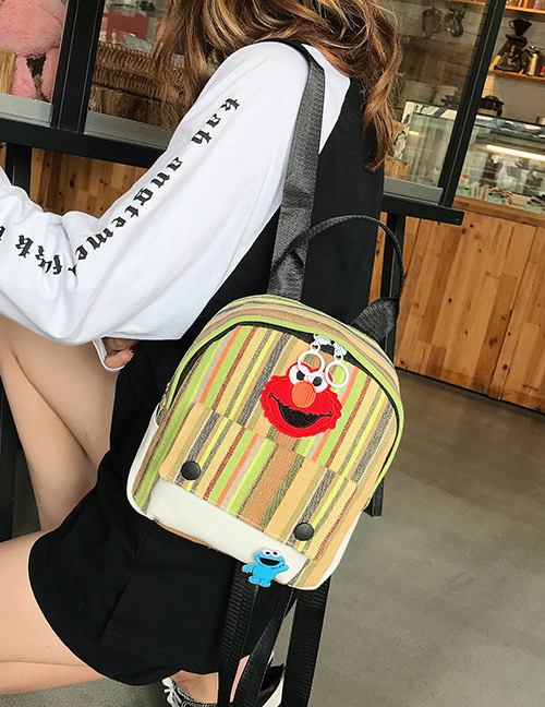 Fashion Color Canvas Cartoon Label Backpack
