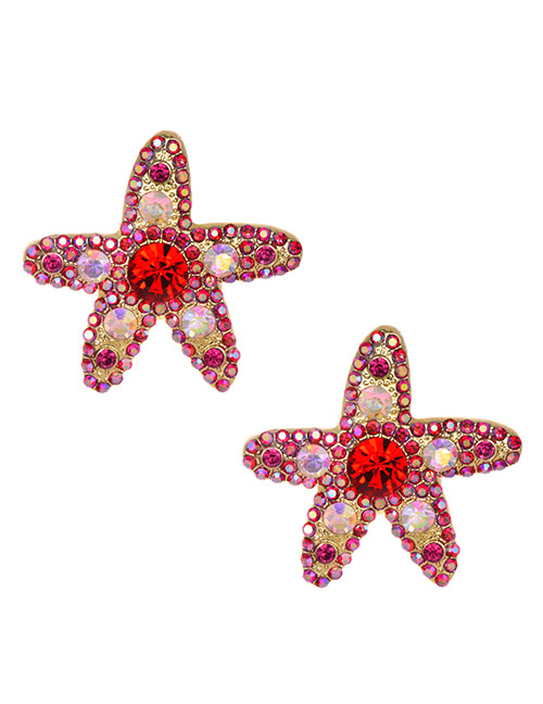 Fashion Red Alloy Studded Starfish Earrings