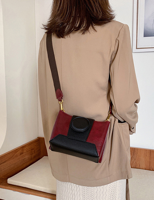 Fashion Red Contrast Stitching Hand Slung Shoulder Bag