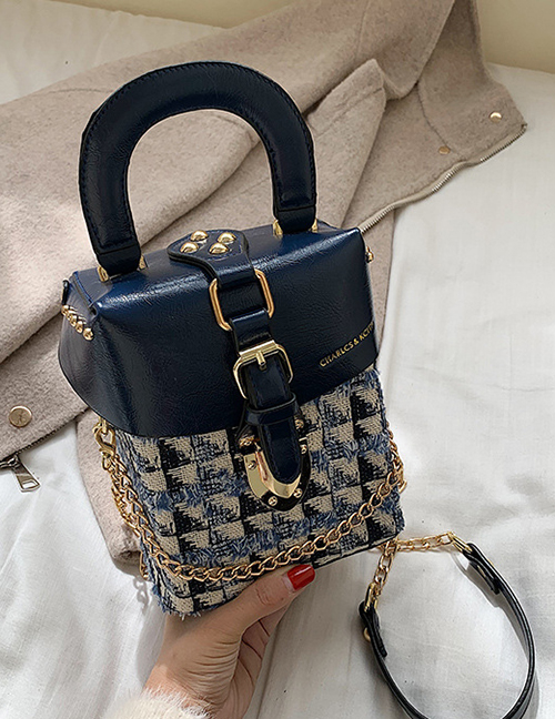 Fashion Blue Chain Plaid Stitching Shoulder Bag Shoulder Bag