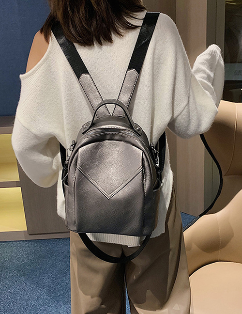 Fashion Silver Grey Stitching Backpack