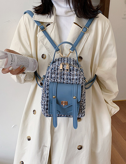 Fashion Blue Woolen Stitching Backpack