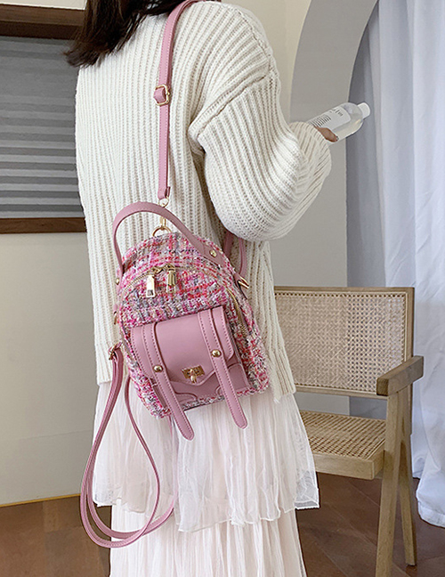 Fashion Pink Woolen Stitching Backpack