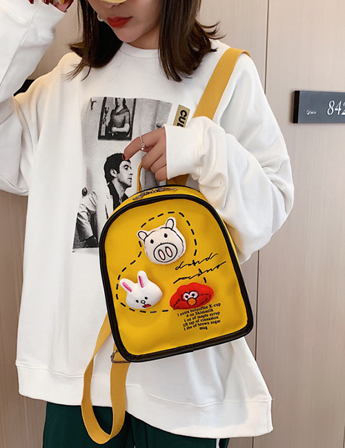 Fashion Yellow Hanging Canvas Cartoon Letter Print Backpack