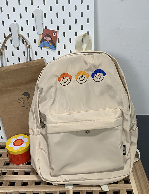 Fashion Khaki Cartoon Baby Face Embroidered Nylon Backpack