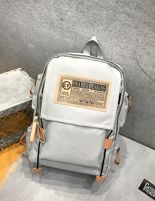 Fashion Gray Labeled Contrast Backpack