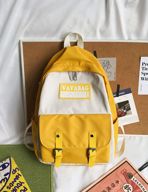 Fashion Yellow Contrast Stitching Labeling Backpack