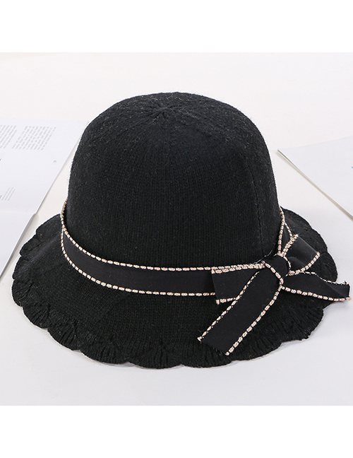 Fashion Black Bow Lace Openwork Knit Fisherman Hat