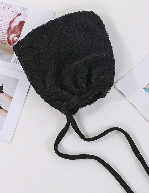 Fashion Black (adult) Thickened Lambskin Knit Plus Velvet Pointed Parent-child Cap