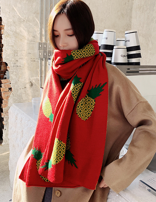 Fashion Red Knitted Crescent Long Scarf